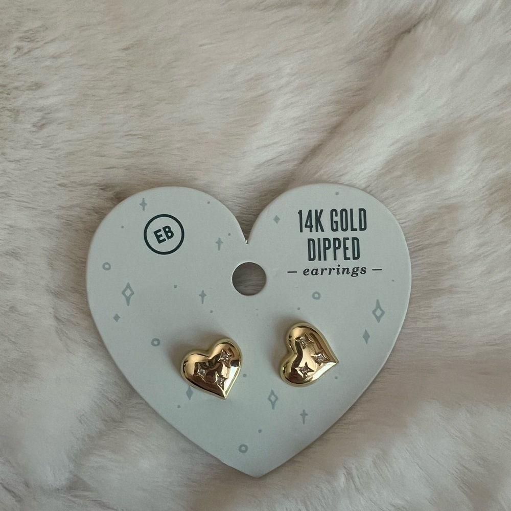 14K Gold Dipped Heart Stud Earrings EB New on Card Gift Ready Minimalist